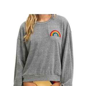 Aviator Nation Gray Sweatshirt with Rainbow Embroidery